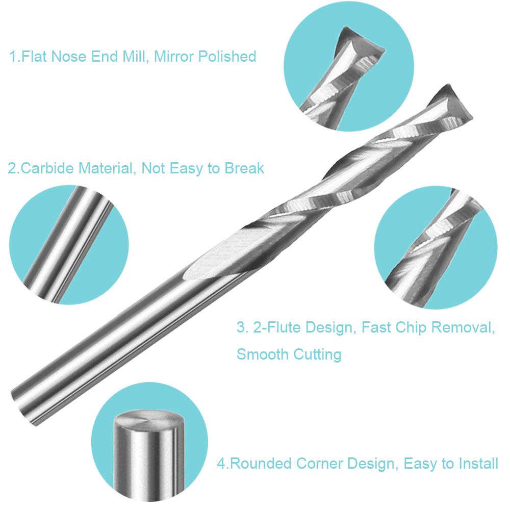 10 buah 3.175 1/8 Shank 2 Flut - End Mill Set ulasan dan harga