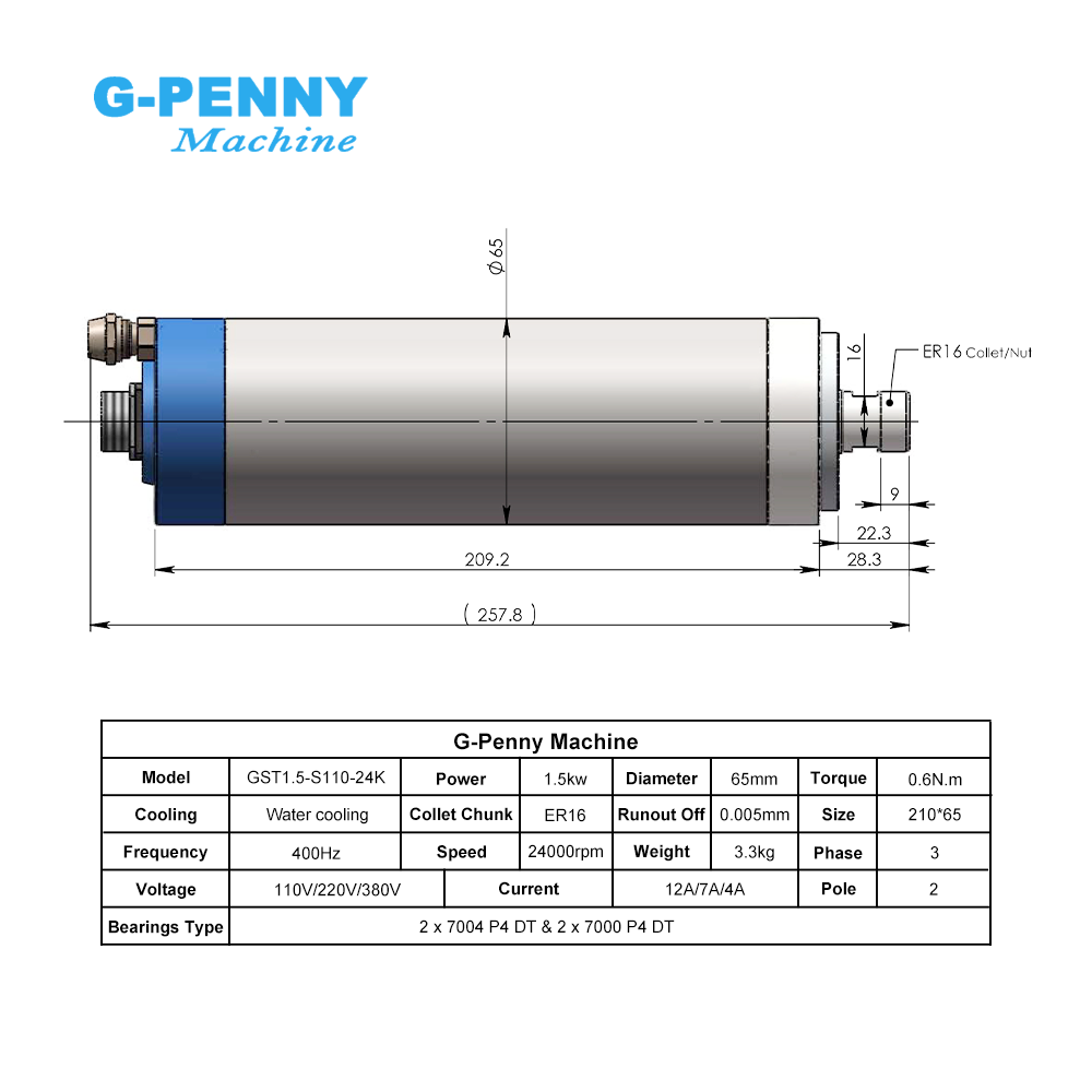 G-Penny CNC 1.5KW ER16 65mm 4  - Water Cooled Spindle ulasan dan harga